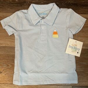 Itsy Bitsy Baby Blue Striped Polo Shirt with Candy Corn Patch 24M NWT